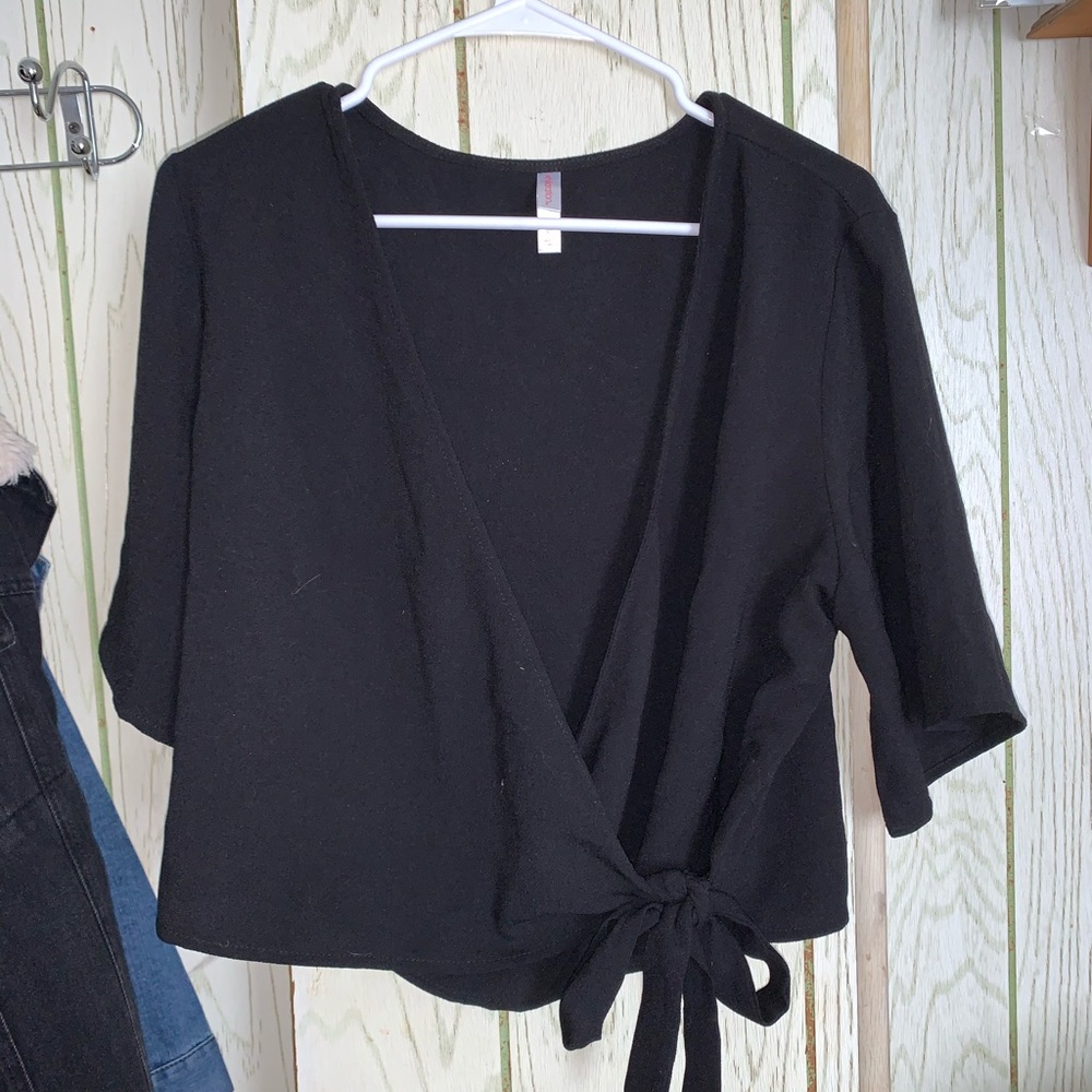 black cross over shirt